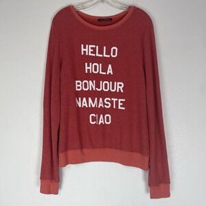 Wildfox Say Hello Baggy Beach Jumper Sweater Red Sweatshirt Stretchy Comfy Large